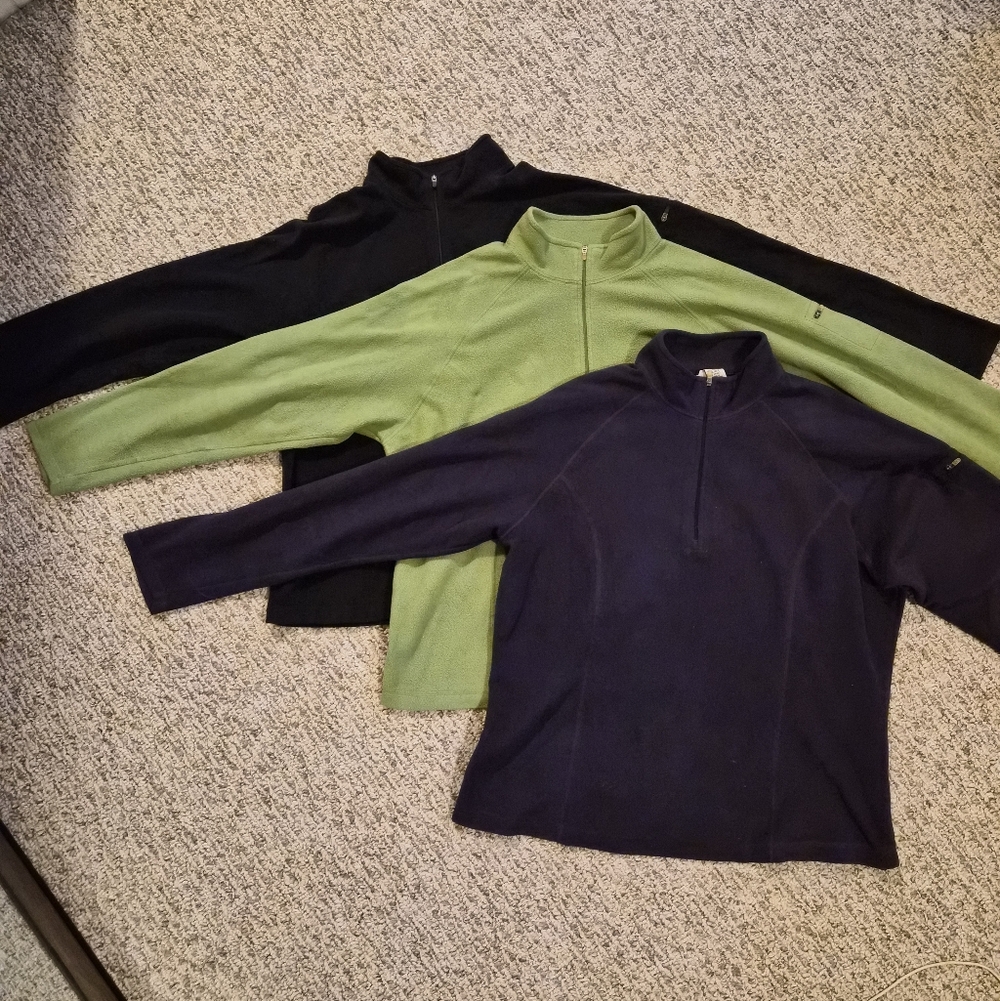 3 LL Bean fleece 1/4 zip Sweater XL Black, Purple, Green